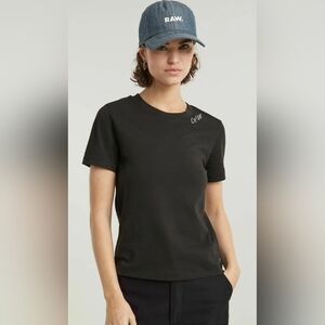NWT - G-Star Women's Black Short Sleeve Faux Embro Logo Top, Size Large